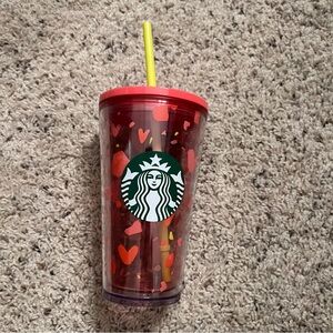 Starbucks Valentines Day Pink Heart 16 Ounce Cold Cup Tumbler With Lid